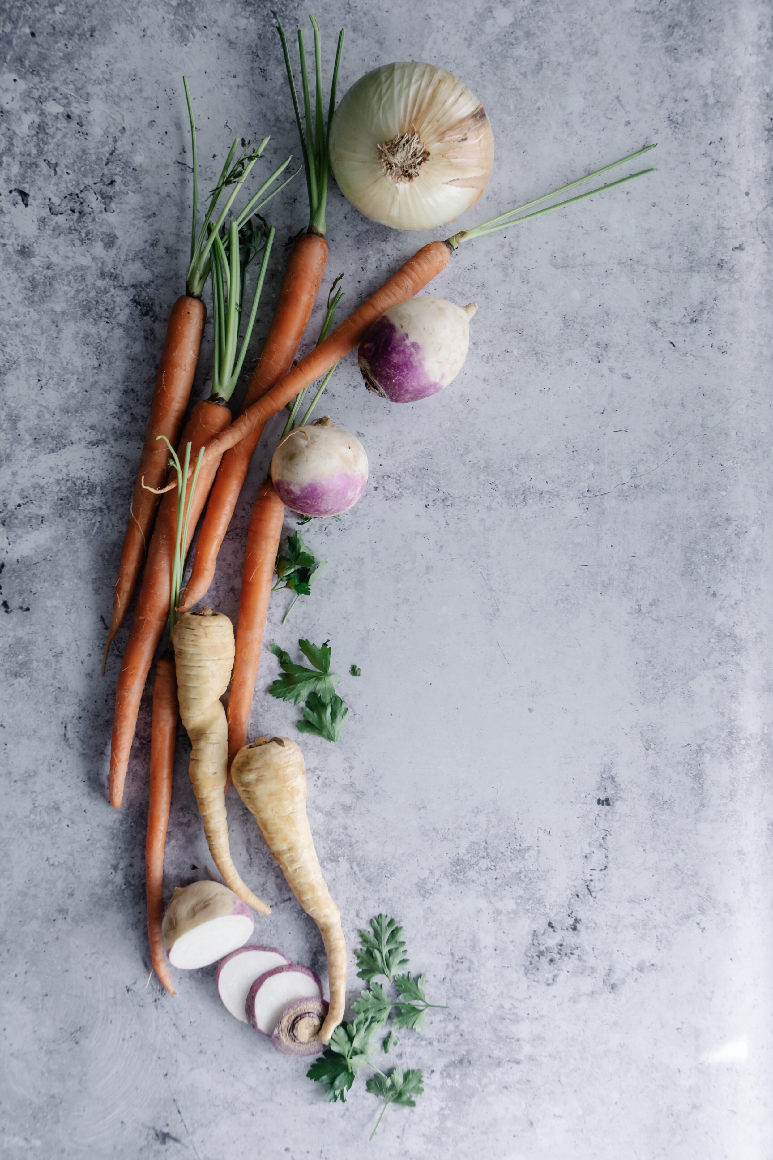 Root vegetables on table
