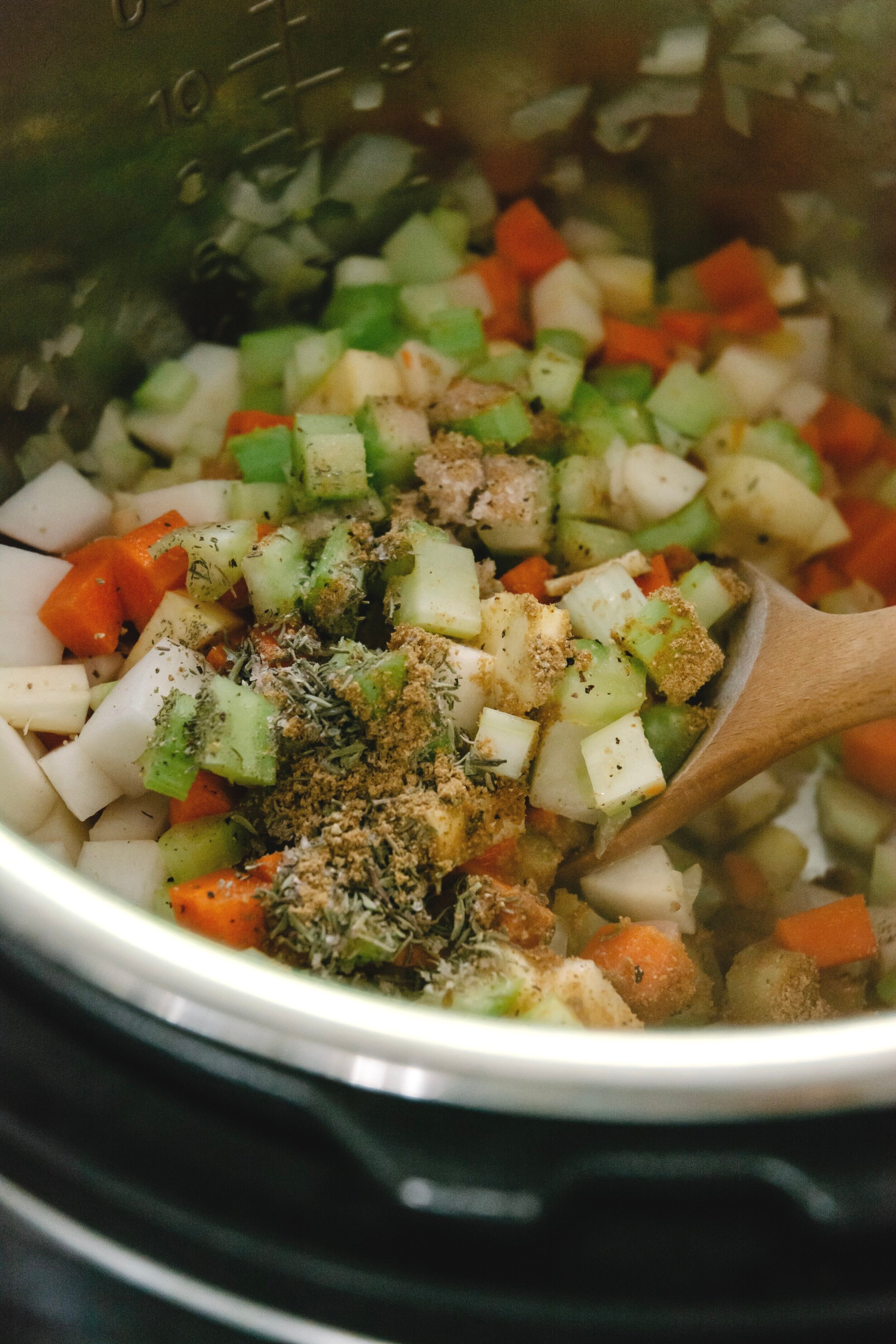 chopped vegetables  in instant pot