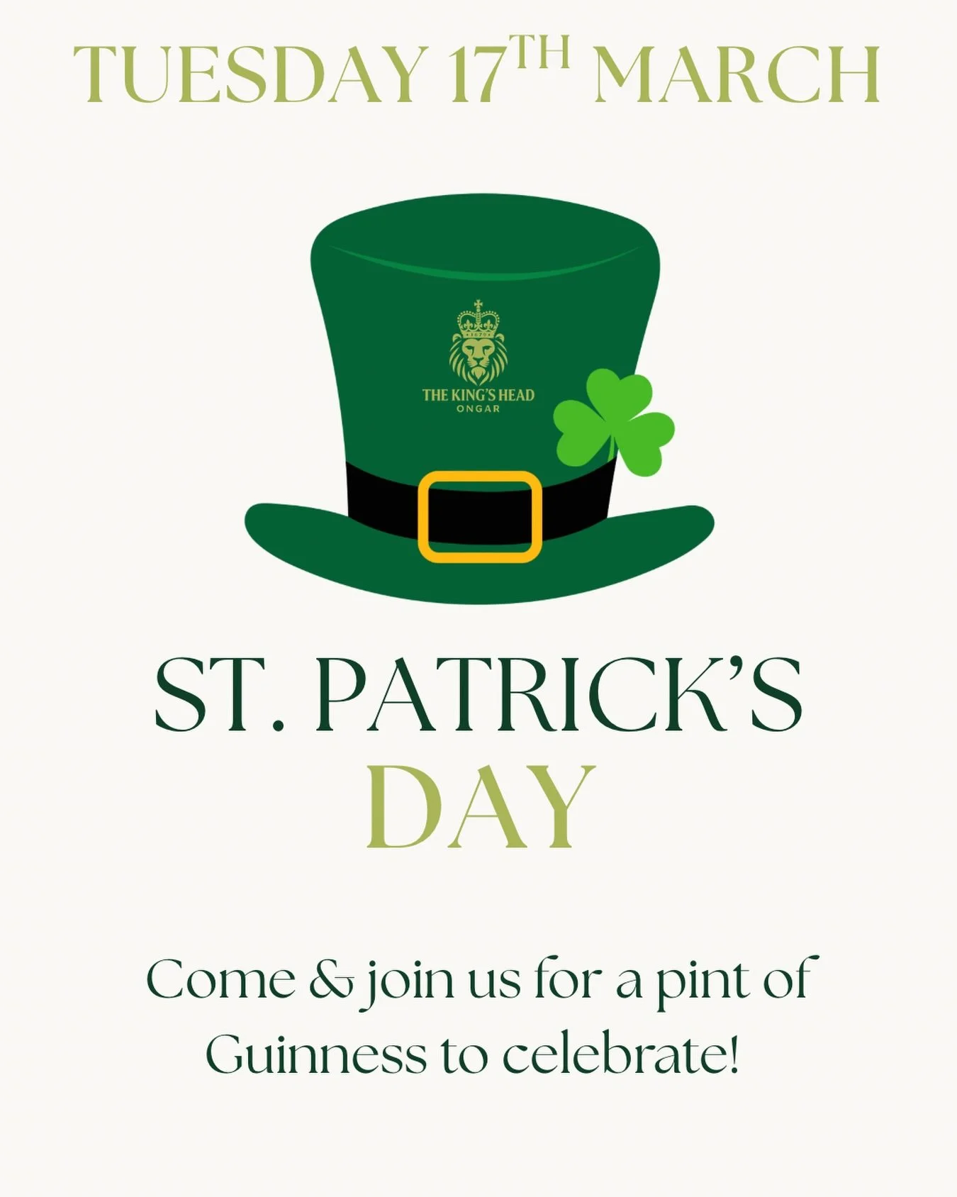 🍀 St Patrick called&hellip; he said start pouring the Guinness.
Who&rsquo;s joining us tomorrow in the pub? Doors open 12pm &ndash; Irish music, good vibes, and plenty of craic! 🍻🇮🇪
