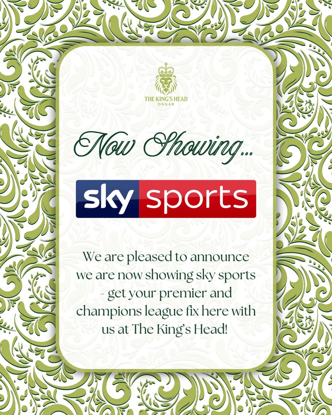 We&rsquo;re now showing Sky Sports live &ndash; cold pints, big screens, and all the action you don&rsquo;t want to miss. Come grab a seat and soak up the atmosphere - all ready for the World Cup this summer! ⚽️