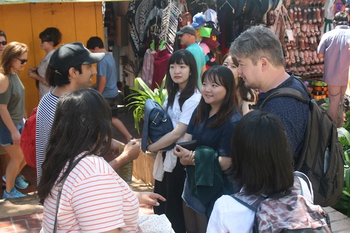 Waseda and UCLA students conduct fieldwork on Olvera Street.