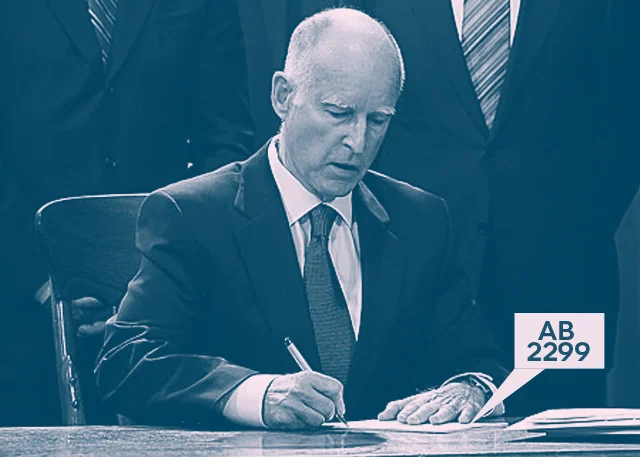 Governor Jerry Brown signs AB2299 into law. 