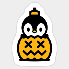 cartoon penguin inside a pumpkin