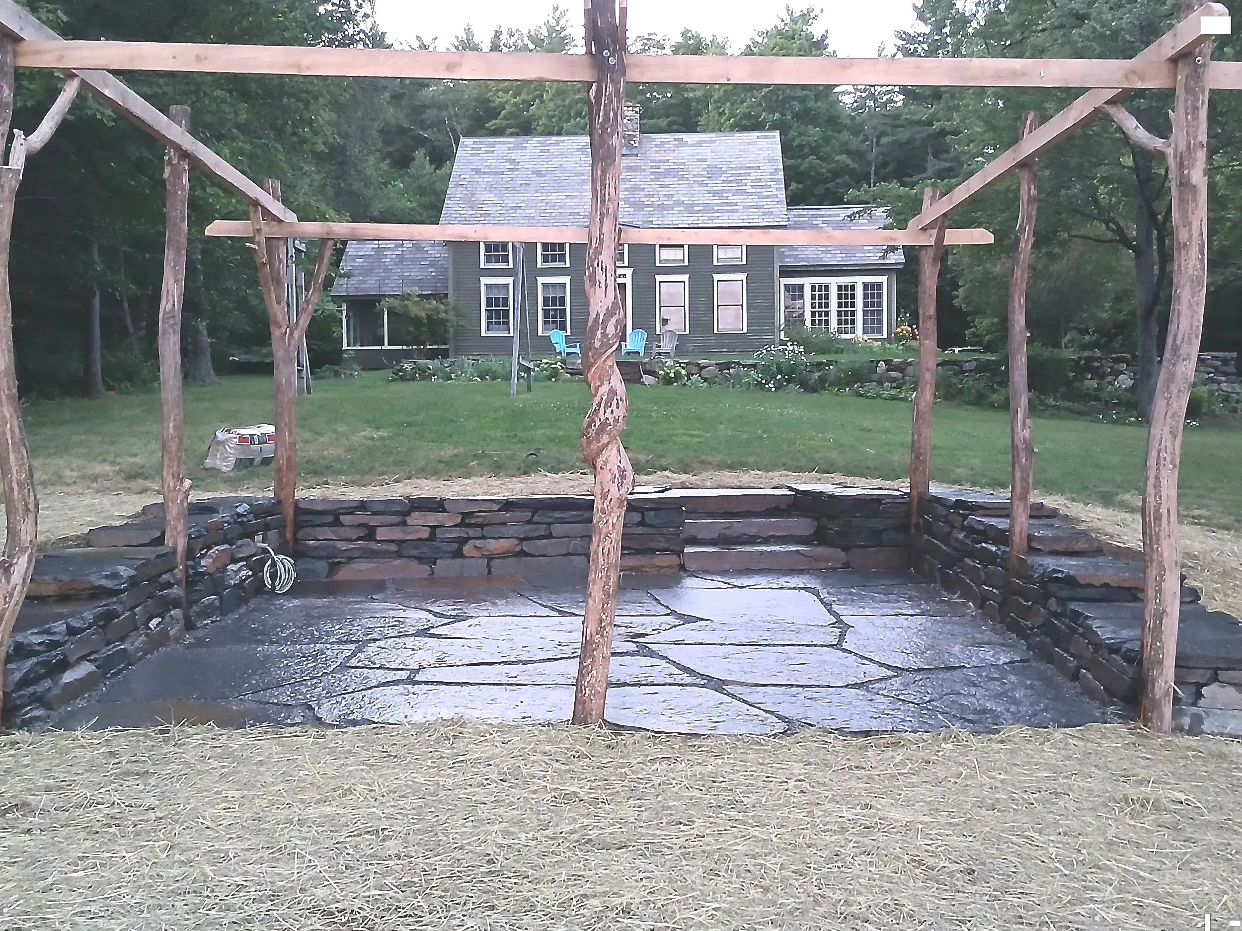 Natural stone wall sitting area 