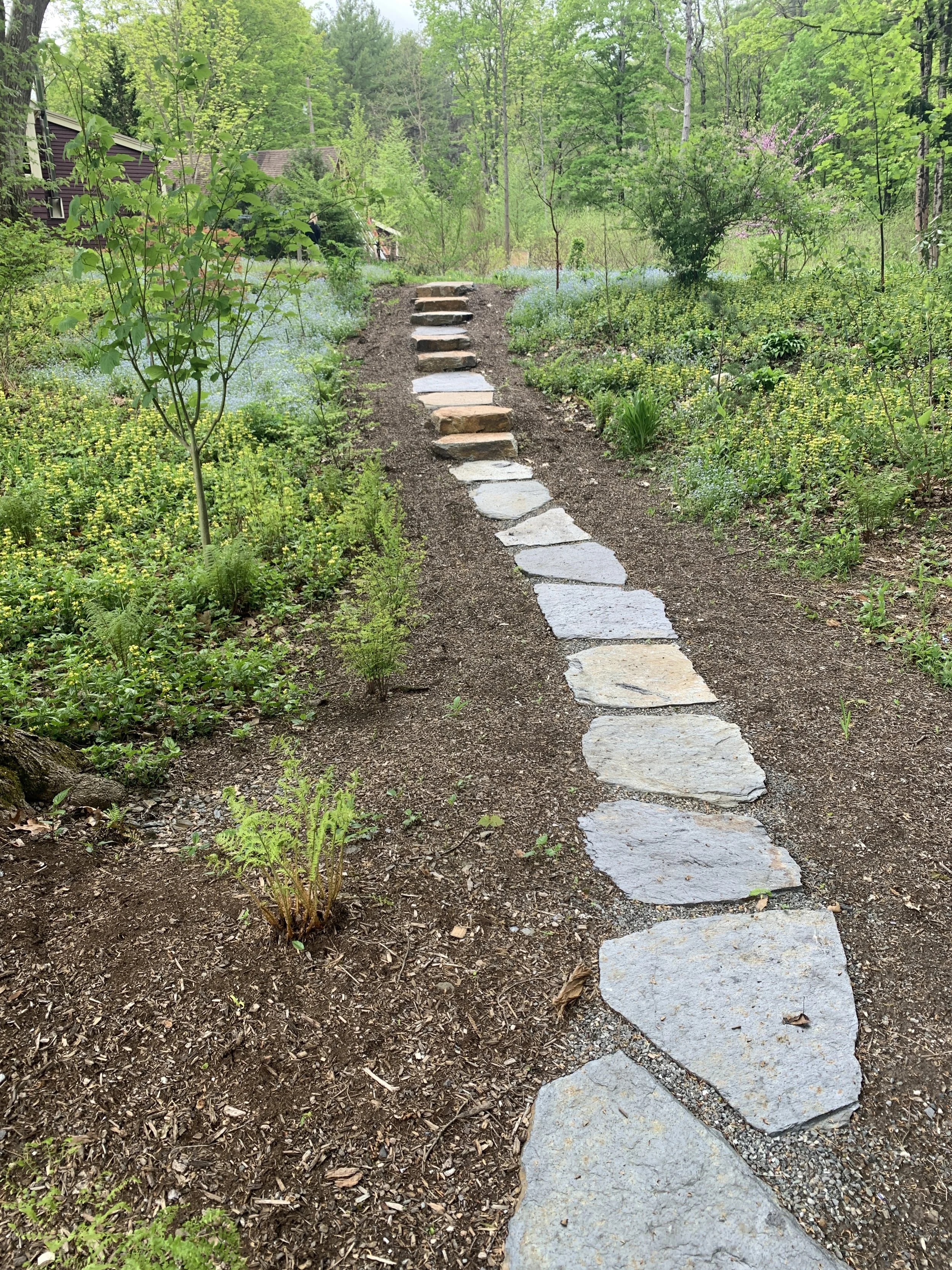 Peaceful woodland path made of locally quarried flagstone