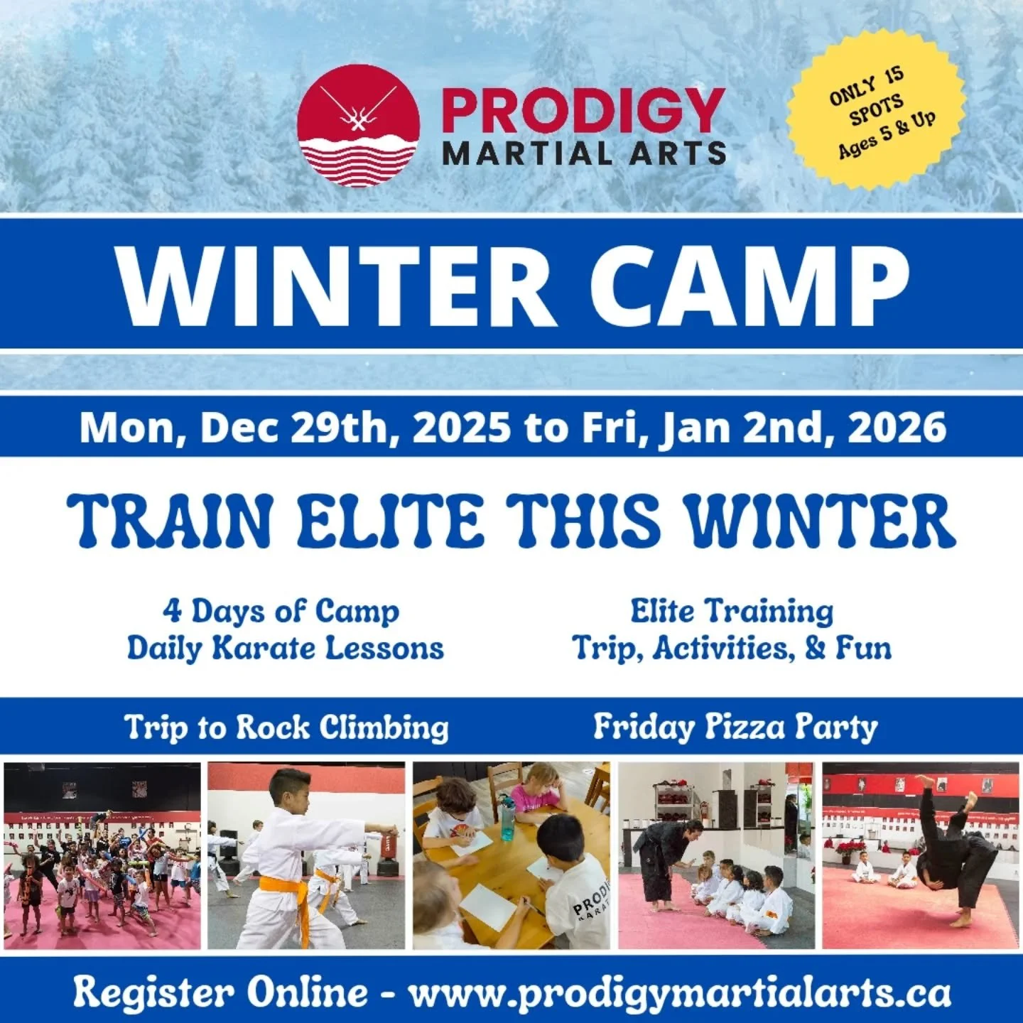 ❄️🥋 2025 WINTER CAMP 🥋❄️
.
Train and Level Up during the Winter Holidays!!!
.
Work hard everyday towards testing for your next stripe or belt. New students receive a FREE UNIFORM and can earn their first stripe.
.
Camp also includes:
⛹️ Fun Games a