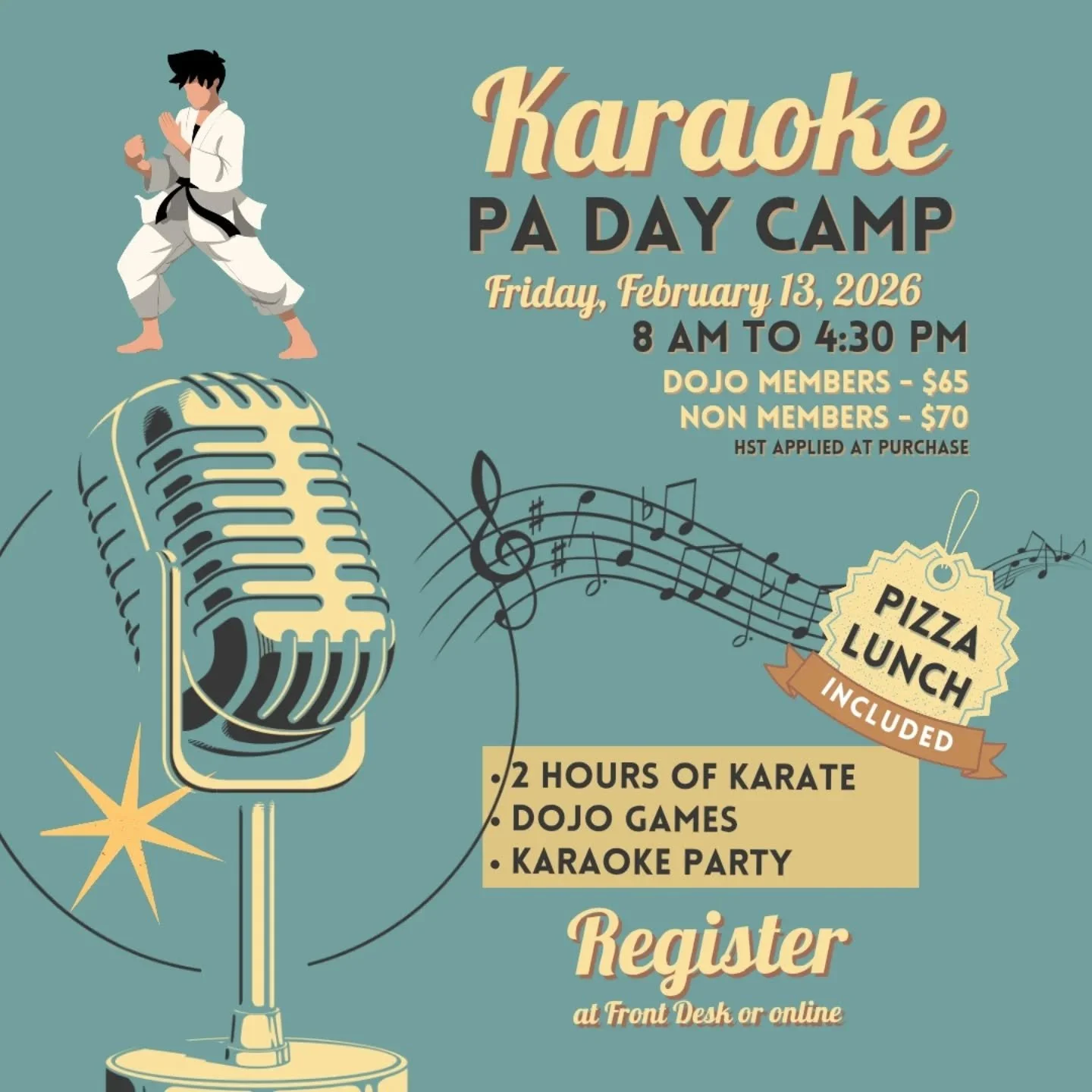🎤KARAOKE PA DAY CAMP 🎤 Fri, Feb 13, 2026
.
Come sign up this Friday for our PA Day Camp featuring
.
🥋 2 hrs of Karate
🍕 Pizza Lunch
🎤 Karaoke Party
⛹️ Lots of games and more!!!
.
Click on the link in our bio to sign up ☝️
.
.
#mississauga #paday