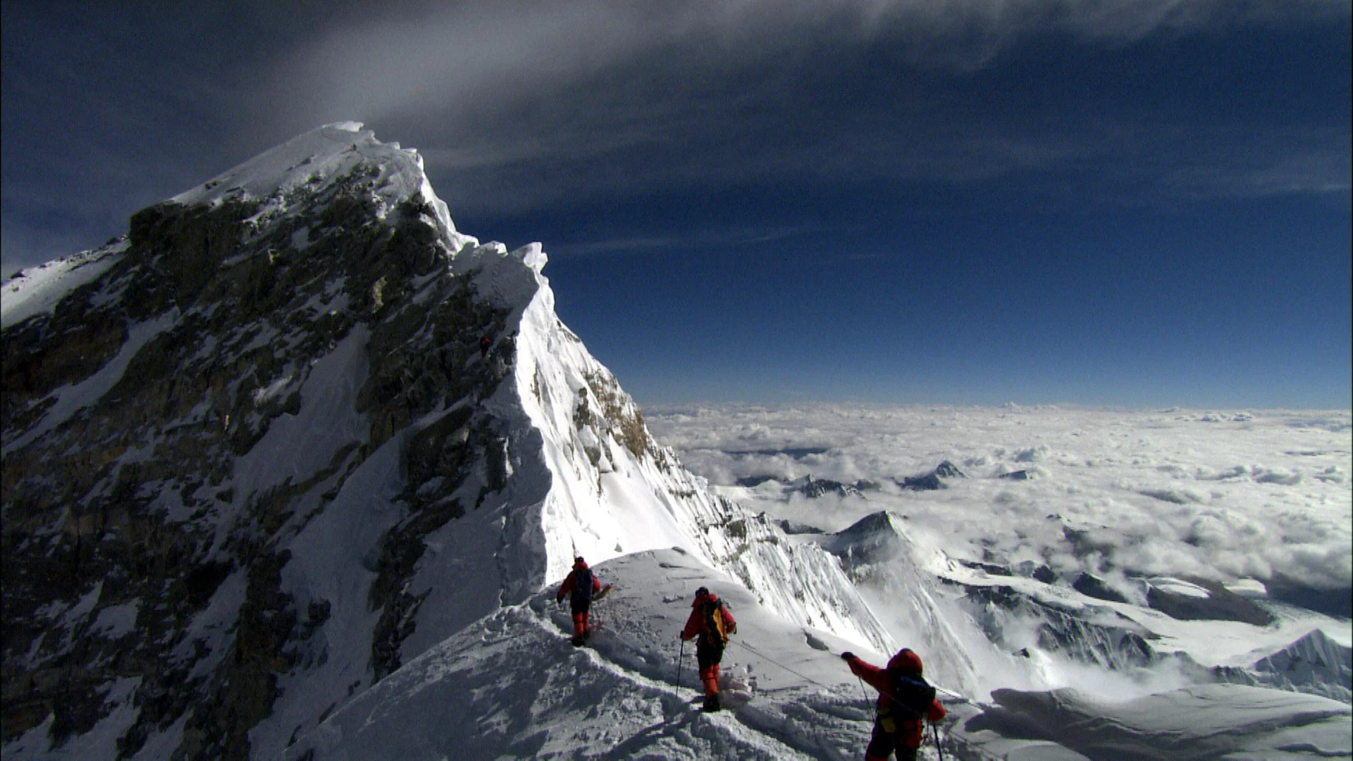 The summit ridge of Mt Everest