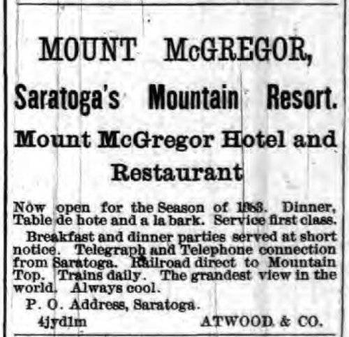 1883 Advertisement from the Daily Saratogian.