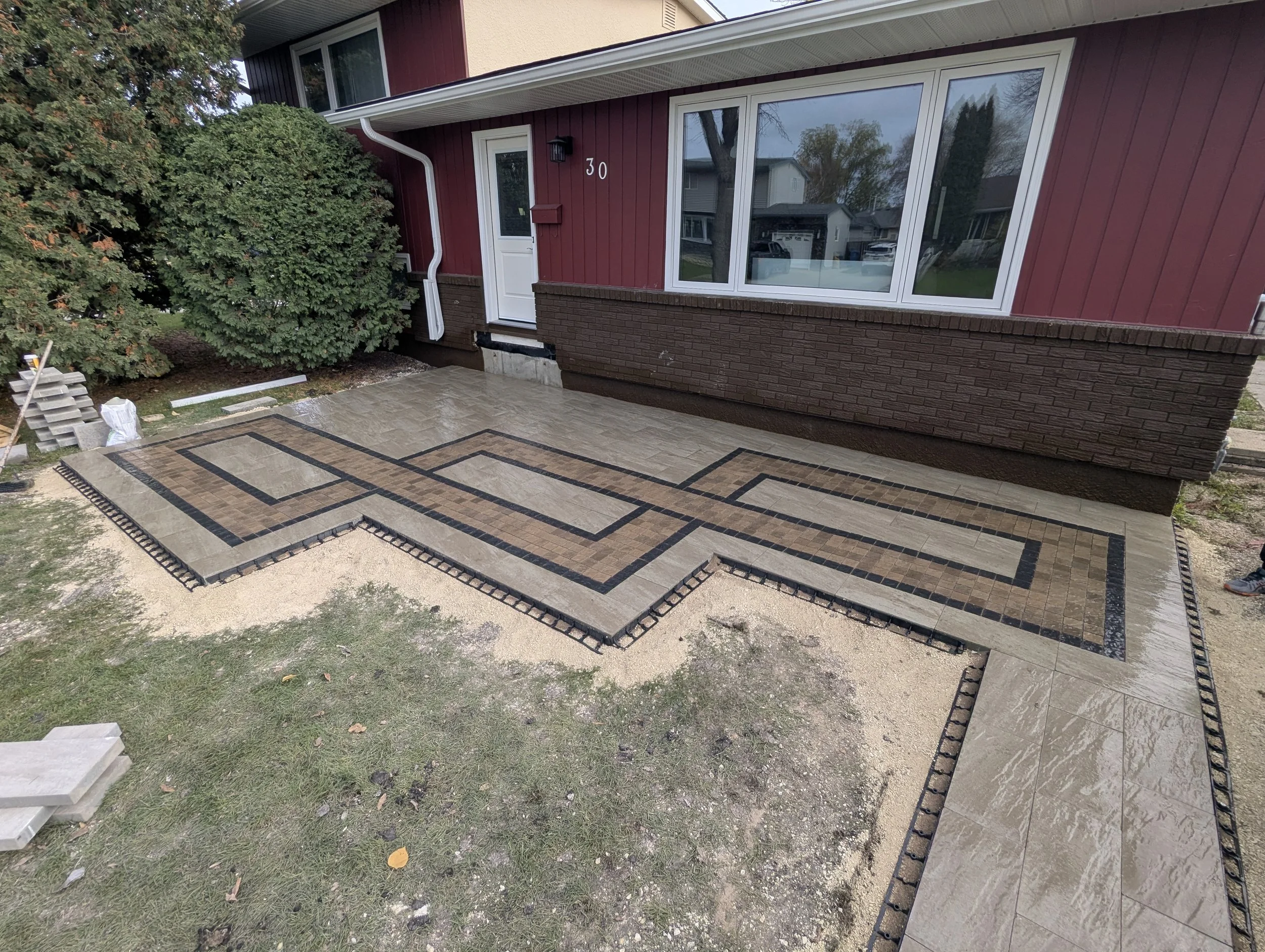 Techo-Bloc Front Entrance Patio and Walkway with Custom Inlay Winnipeg
