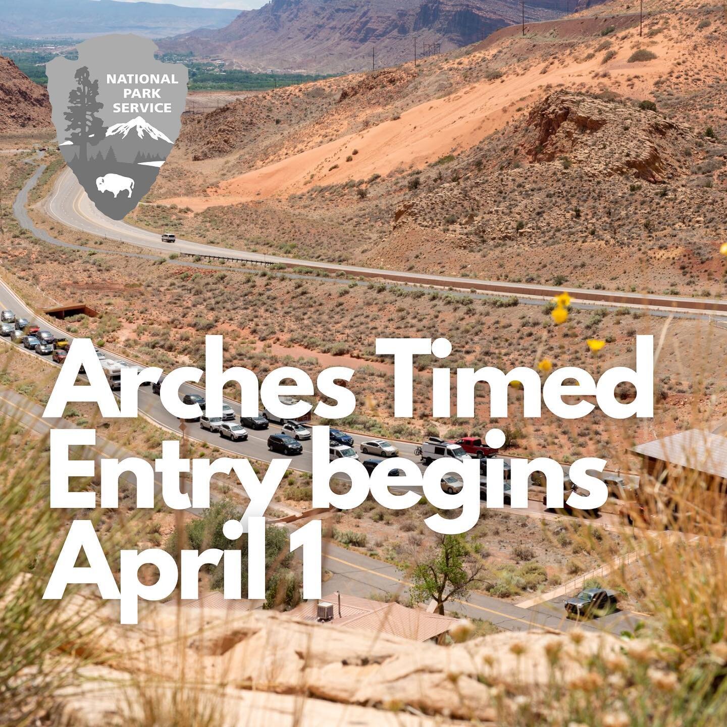 Starting Saturday April 1, 2023, Arches National Park will implement a pilot, temporary timed entry system to access the park. From April 1 to October 31, 2023, between 7 a.m. and 4 p.m. daily, visitors will need to purchase a timed entry reservation