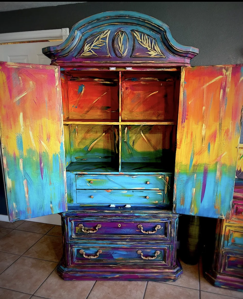 Rainbow Gradient Dresser & Armoire Set / Artisan Painted Furniture/ Solid  Wood / Preofessionally Refinished  Vicki's Visions LLC