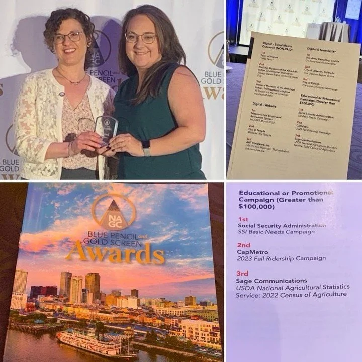 🎉Congratulations to Sage on winning the prestigious National Association of Government Communicators (NAGC) Communicators Blue Pencil &amp; Gold Screen Award, third in the Educational or Promotional Campaign category!

This award recognizes the outs
