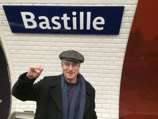 Dan Friedman at the Bastille Metro stop, Paris, France, January 2015, Photo by Lois Holzman