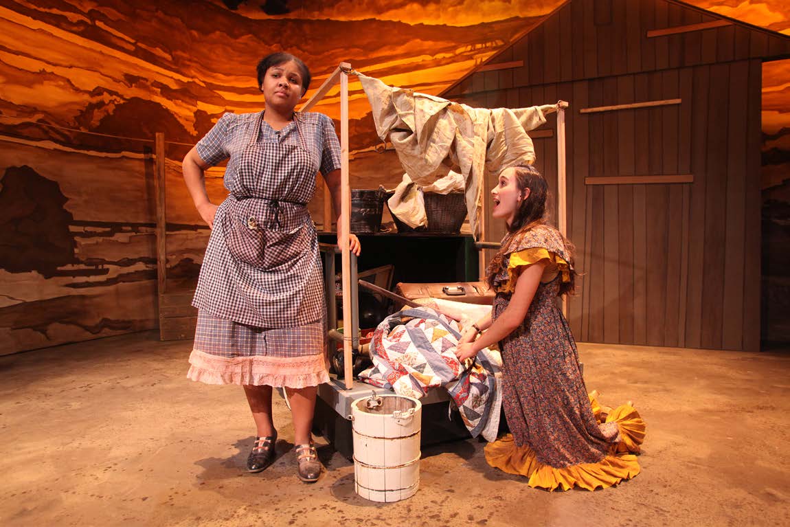 Heather Niccollette Lewter and Anya Opshinsky in The Grapes of Wrath adaptation by Frank Galati from the novel by John Steinbeck, directed by Rob McIntosh. A joint production of Youth Onstage! and City Lights Youth Theatre at the Castillo Theatre, March 2010. (Photo by Ronald L. Glassman)