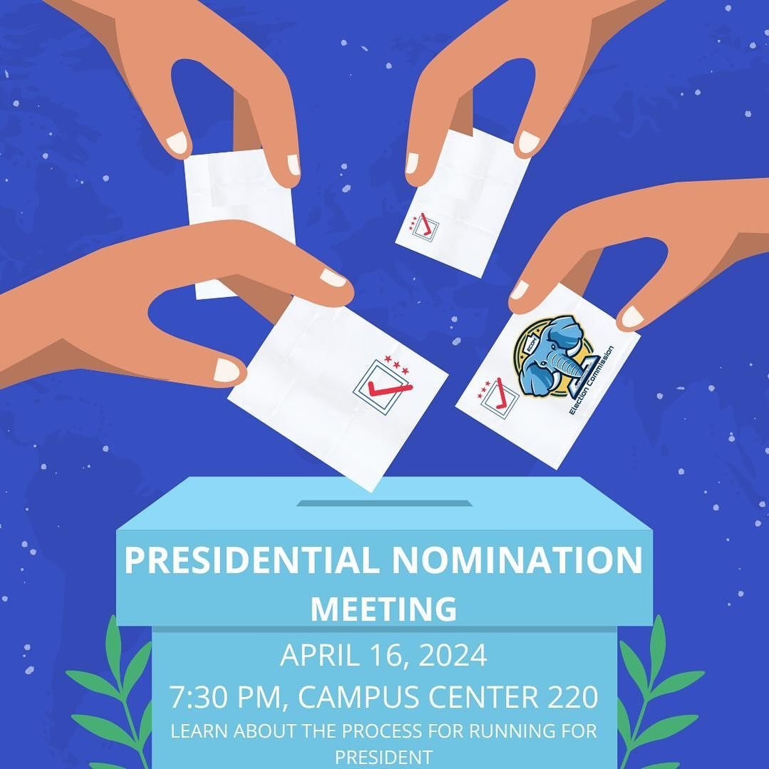 Presidential GIM/Nomination meeting tonight!!! Campus Center room 220, 7:30pm! Hope to see you all there🥳🥳