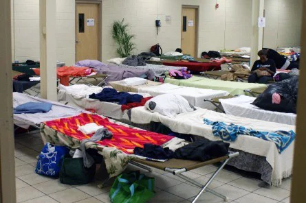 Cots prepared by our guests for another night at Joseph's House