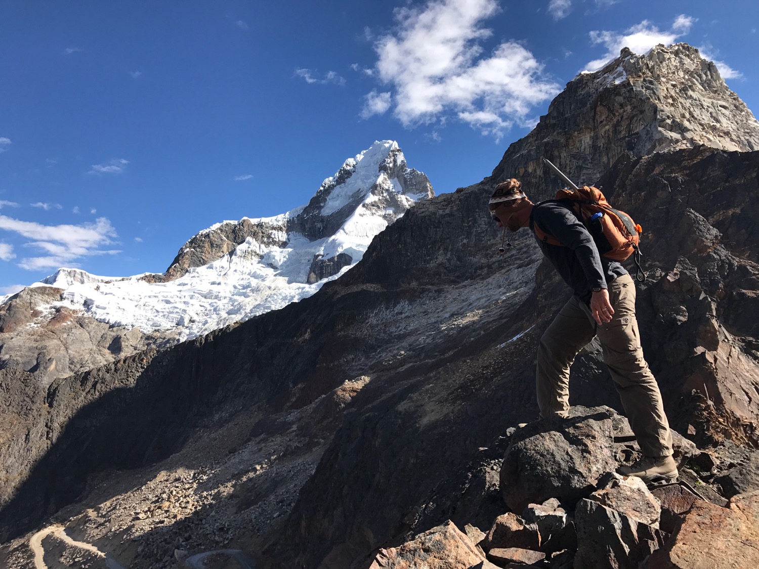 It's a long way down from the top of Pulgar Rojo (16,339 ft.).