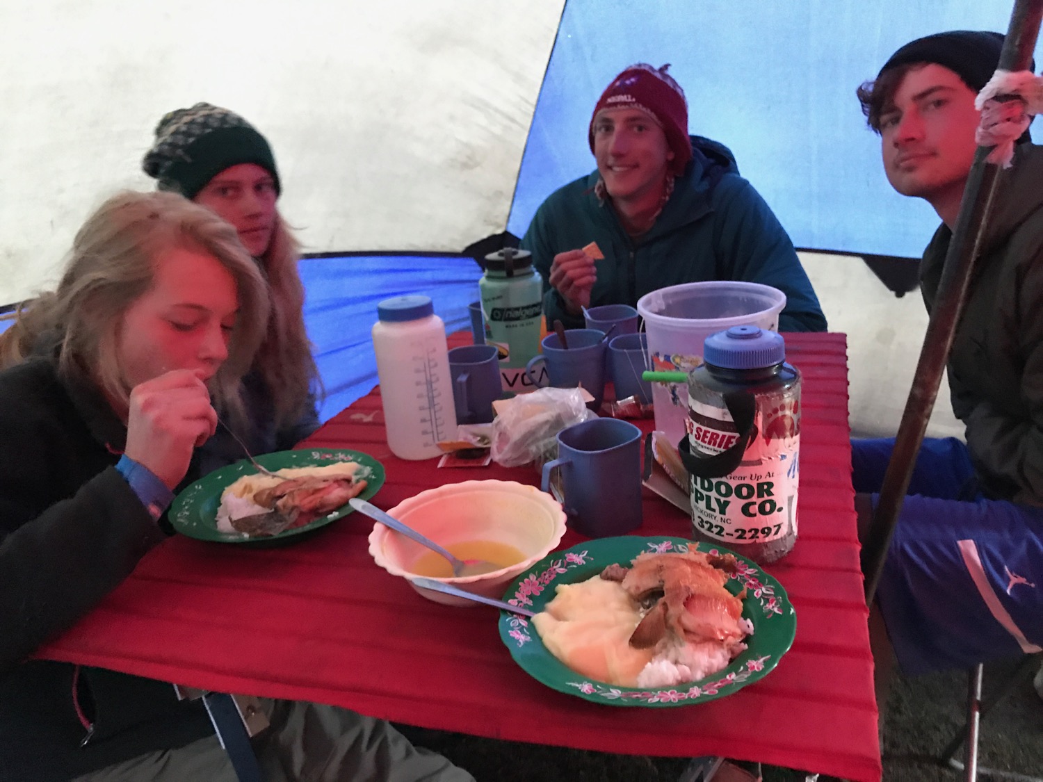 It was fresh trout for dinner from the lake outside the tent door.