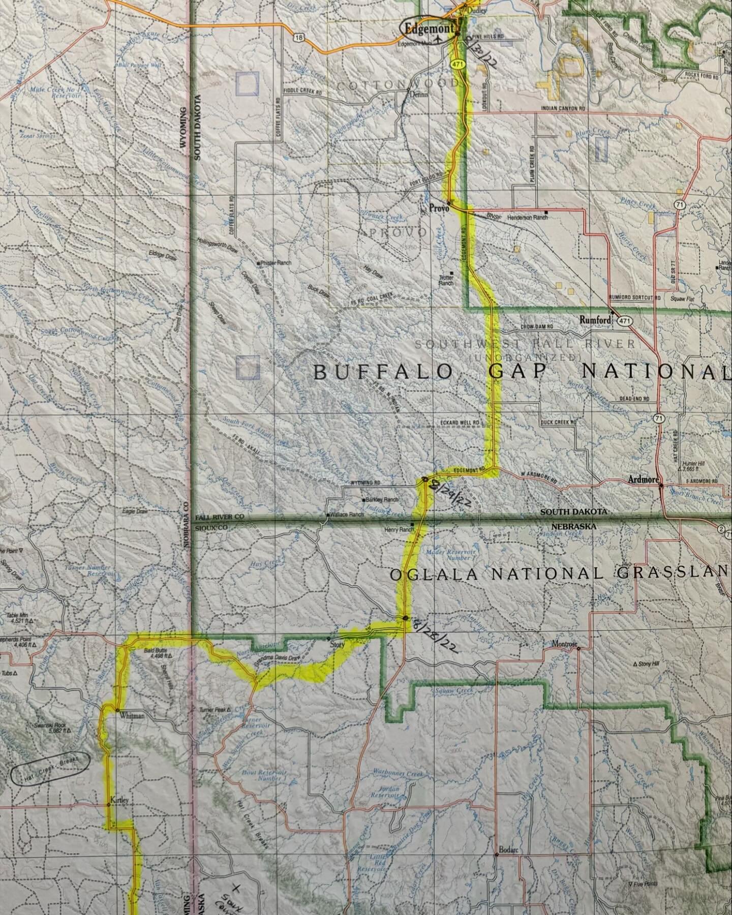 This was our exact walking route from August 27-30, 2022, covering 72 miles across parts of Wyoming, Nebraska, and into Edgemont, South Dakota. In Edgemont, we camped near the railroad tracks. Along this remote segment, we enjoyed 14 Gospel encounter