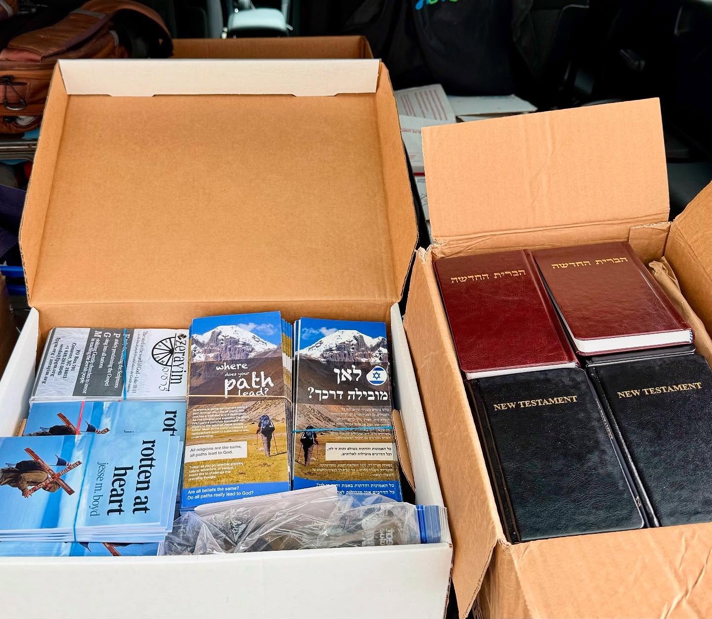 Loading up boxes of Gospel material for our Team Yeshua summer. Josiah and I head out for Montana in the morning. It&rsquo;s been said of a great adventure &ldquo;there and back again,&rdquo; but for us it always seems like here and back again. Praye