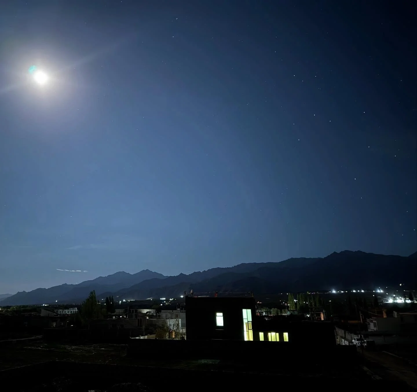 Nice views out the window on a full moon Himalayan night