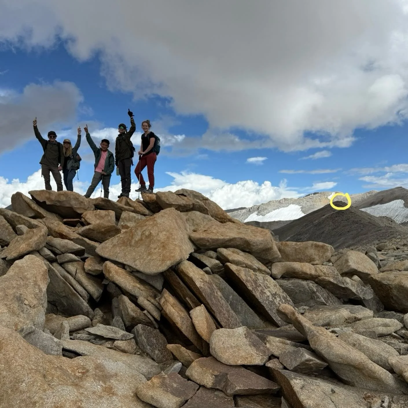 From Umling La, the world’s highest motorable pass (19,024 ft) and after some good outreach, I tried to drag a few of these guys up to 20,000 ft. on the Himalayan Ridge ascending south-southwest. Bethany, Josiah, and I made it out to the yellow