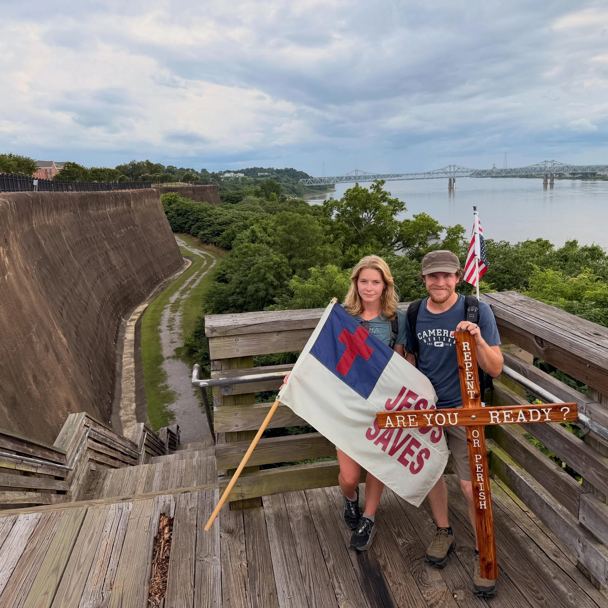 Got to a great spot on the bluffs of Natchez from which to resume with Team Yeshua in a little over a week. Praise God for the 135 miles of progress these last 8 days. Many great encounters! Lord willing, Team Yeshua will help me get from Natchez to 