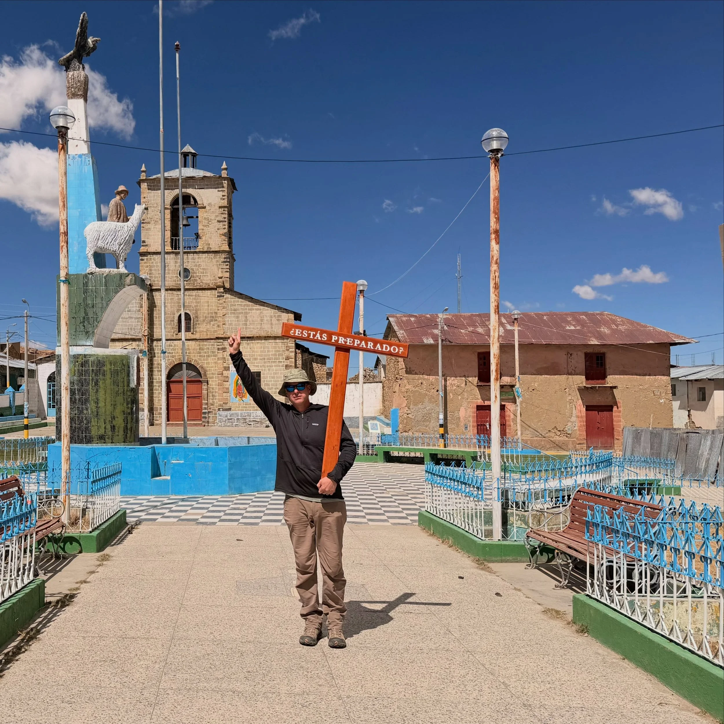 Just had great freedom to preach in this plaza at 14,300 ft above sea level in what our driver friend Ronaldo described as a &ldquo;forgotten pueblo.&rdquo; You don&rsquo;t see any people but they were there, walking by, and a construction crew was q