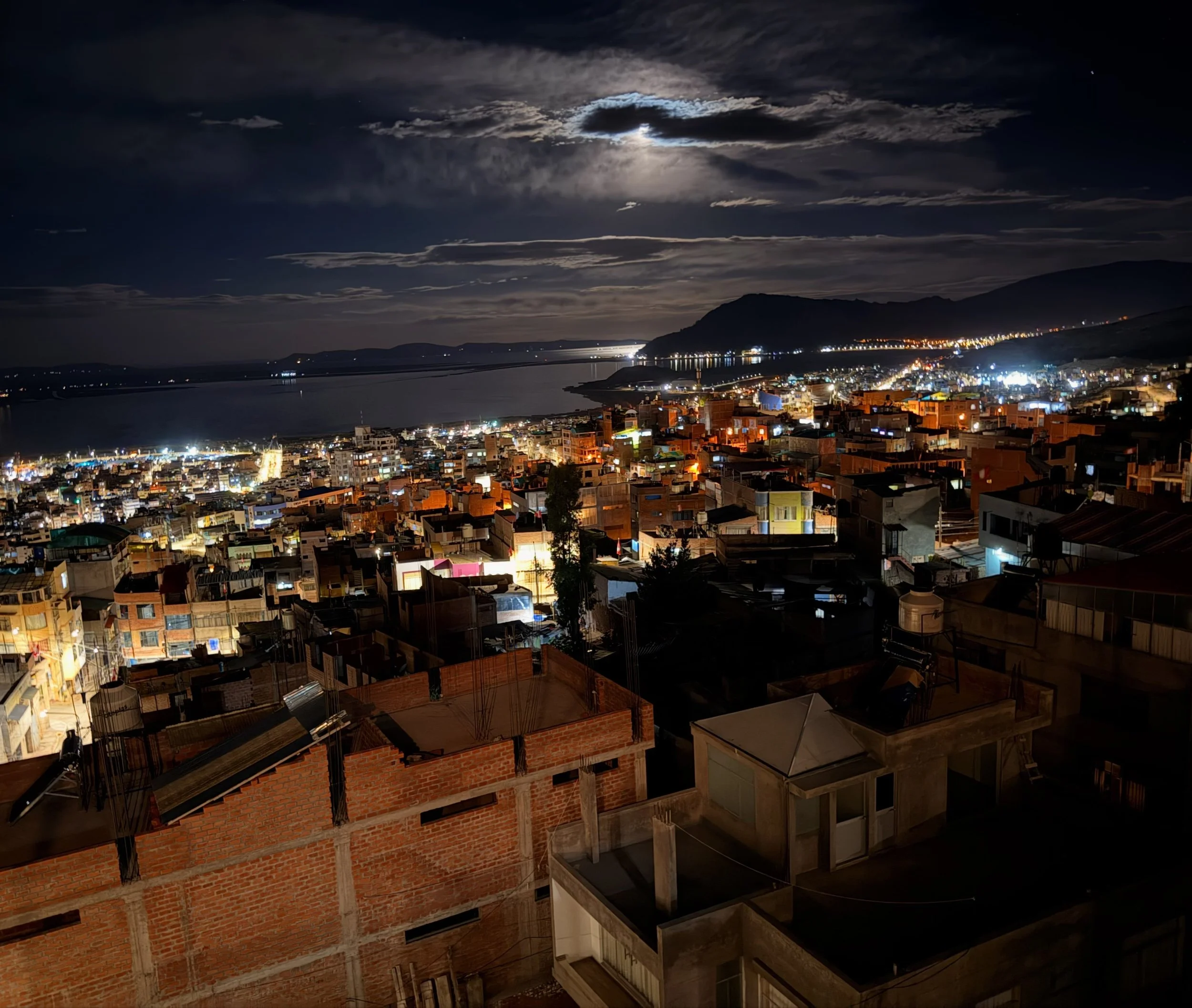 It&rsquo;s a gorgeous moonlit night over Puno and Lago Titicaca. It&rsquo;s a good time for a top floor martial arts workout at 12,830 feet looking east.