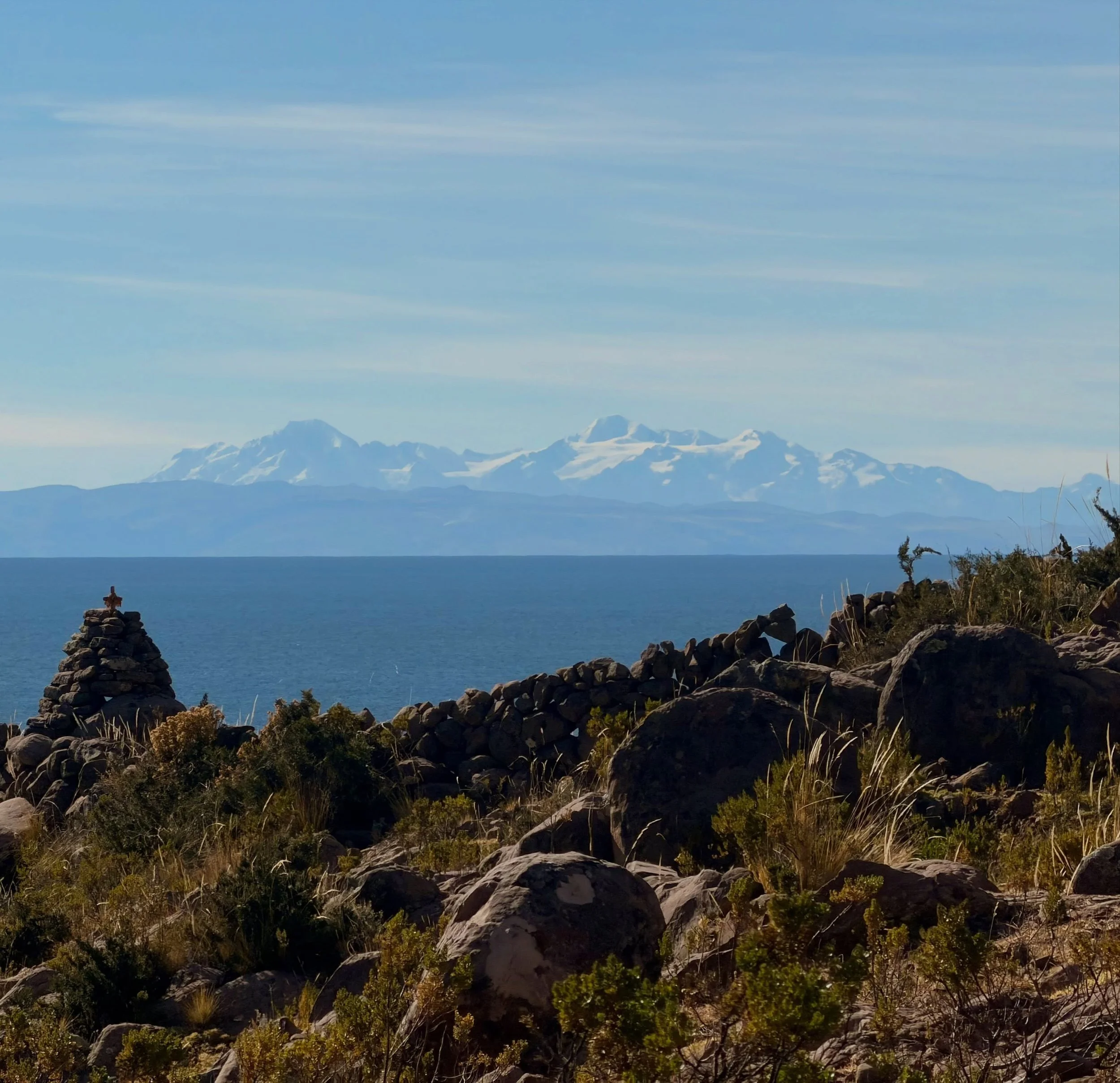 Bolivia&rsquo;s Cordillera Real as seen from the remote Taquile Island in Lake Titicaca. Team Yeshua distributed lots of Gospel on Taquile Island after a night spent in nearby Amantani Island and lots of good witnessing opportunities there. Praise th