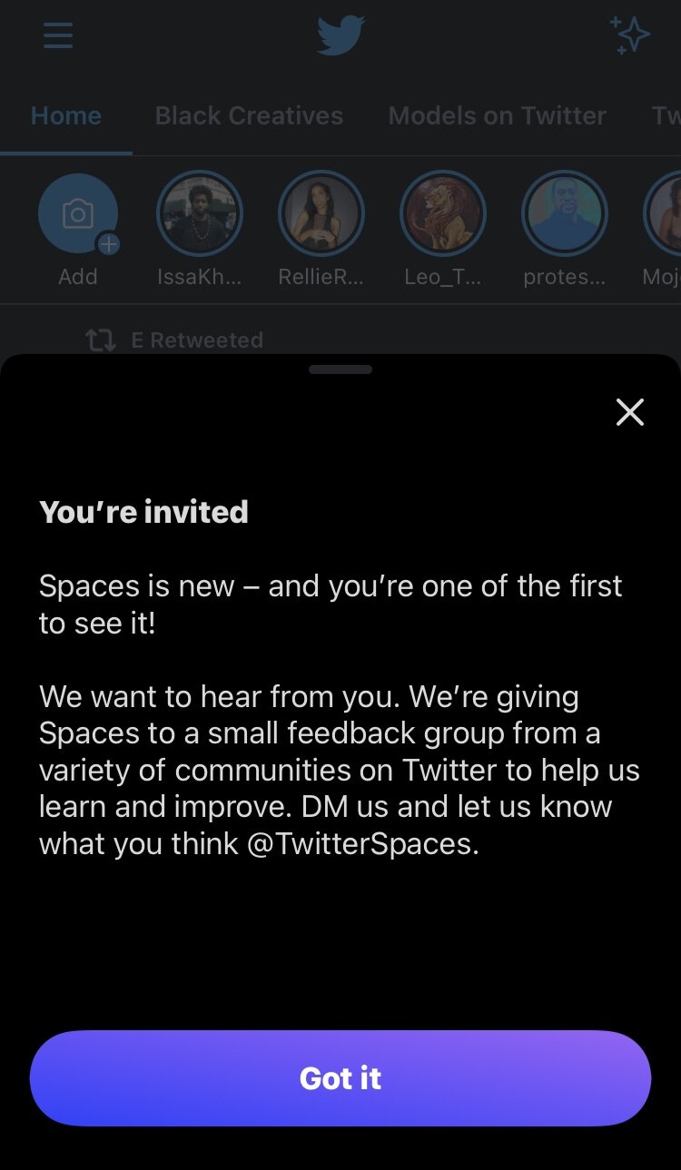 Twitter Spaces Beta Test Screen 2