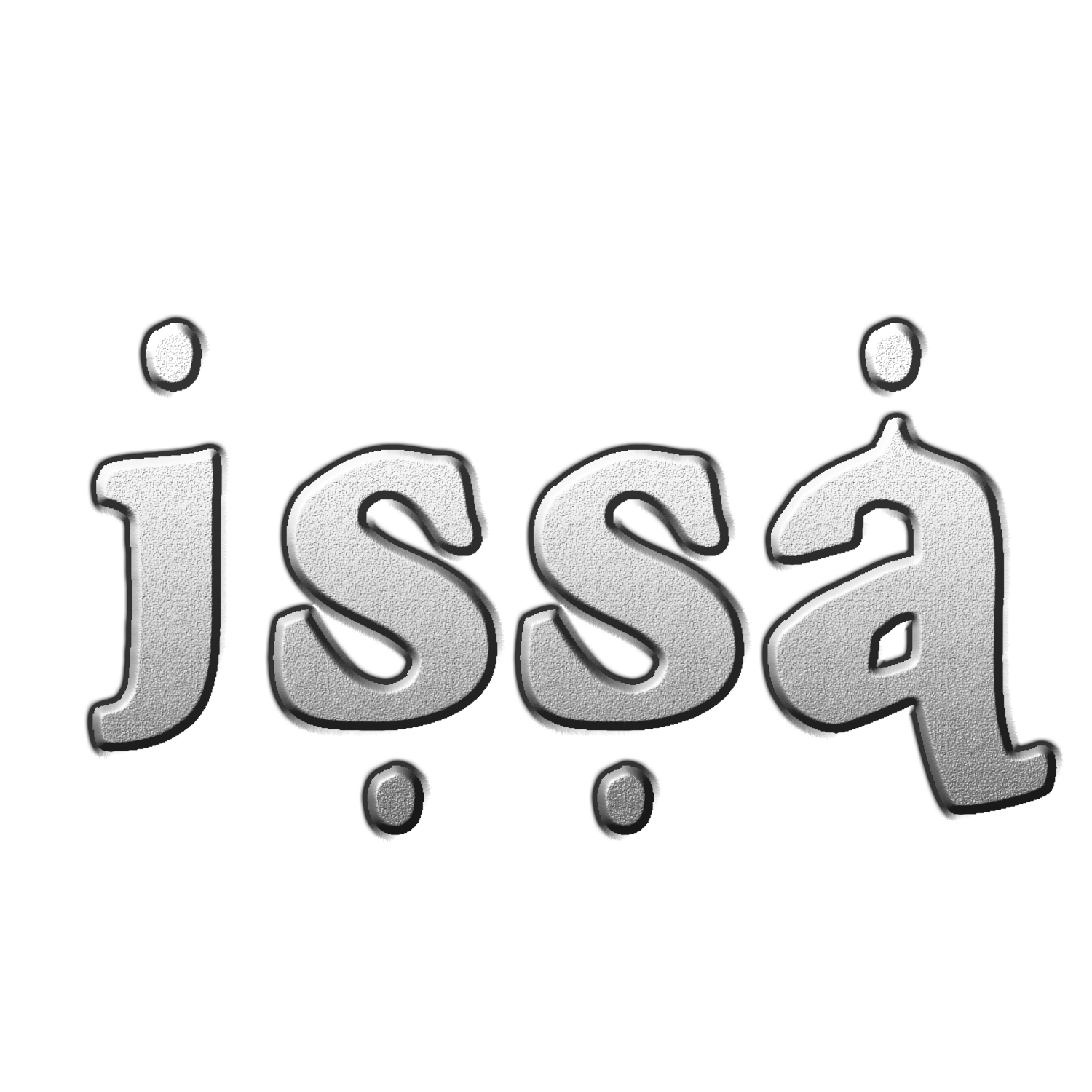 Text in gray block with black outline that reads 'issa' in lowercase letters