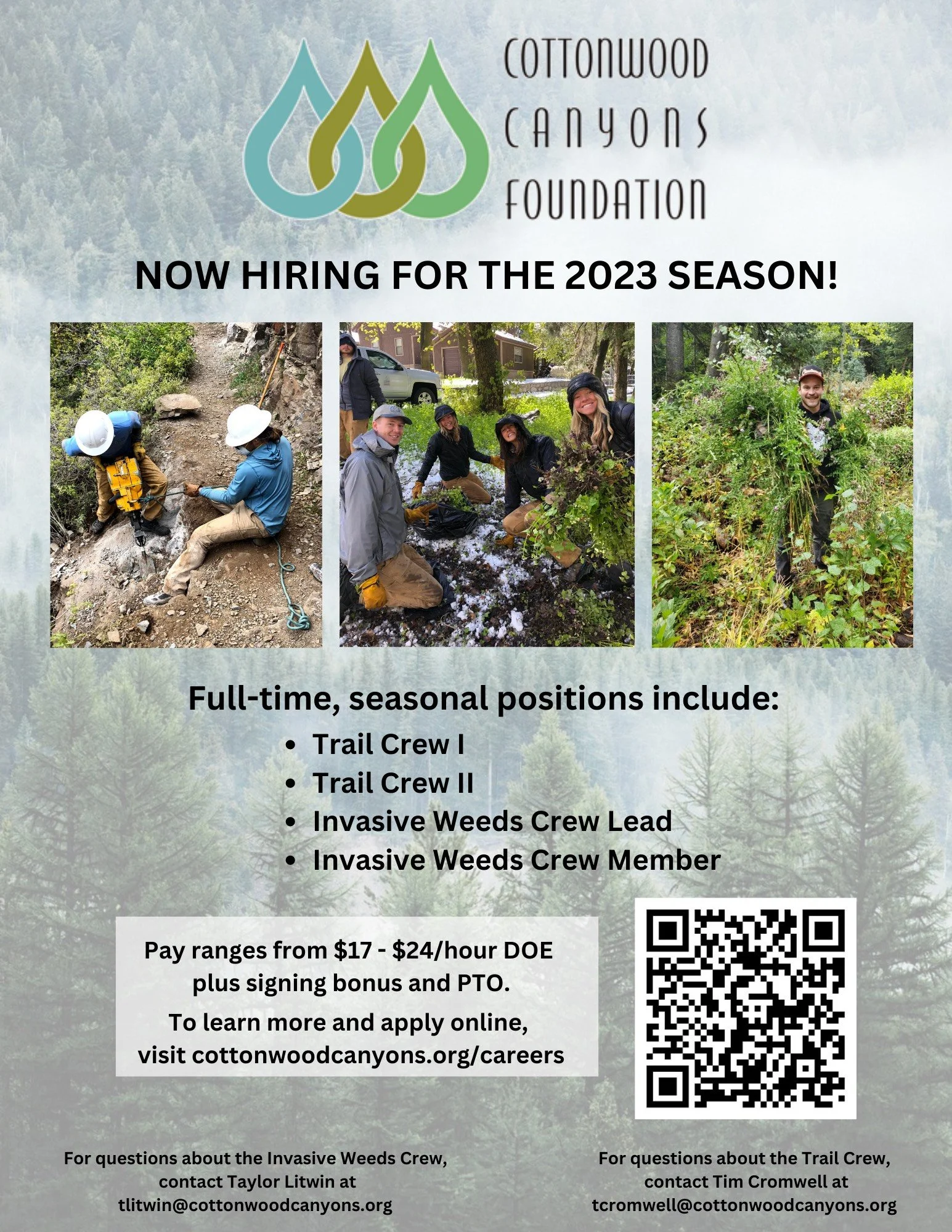 Trail Work Jobs! Cottonwood Canyons Foundation is Hiring