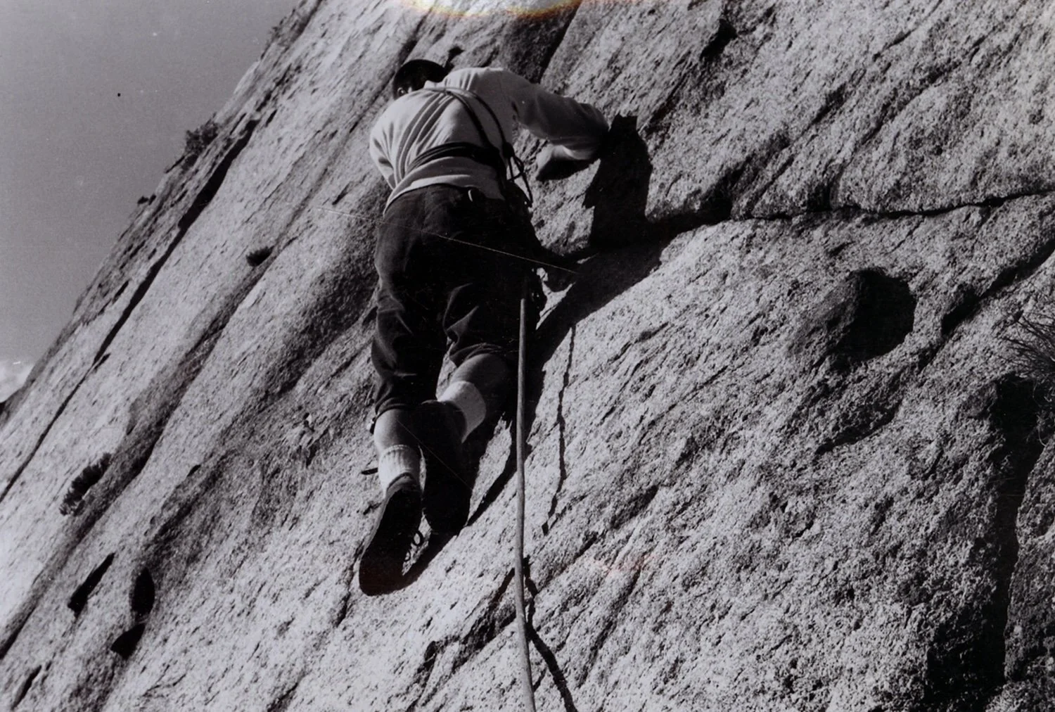 Larry Love leading the first pitch of the Sail Face. Credit: Rick Reese Papers, J. Willard Marriott Library, Special Collections Department, University of Utah. Photographer: Ted Wilson.