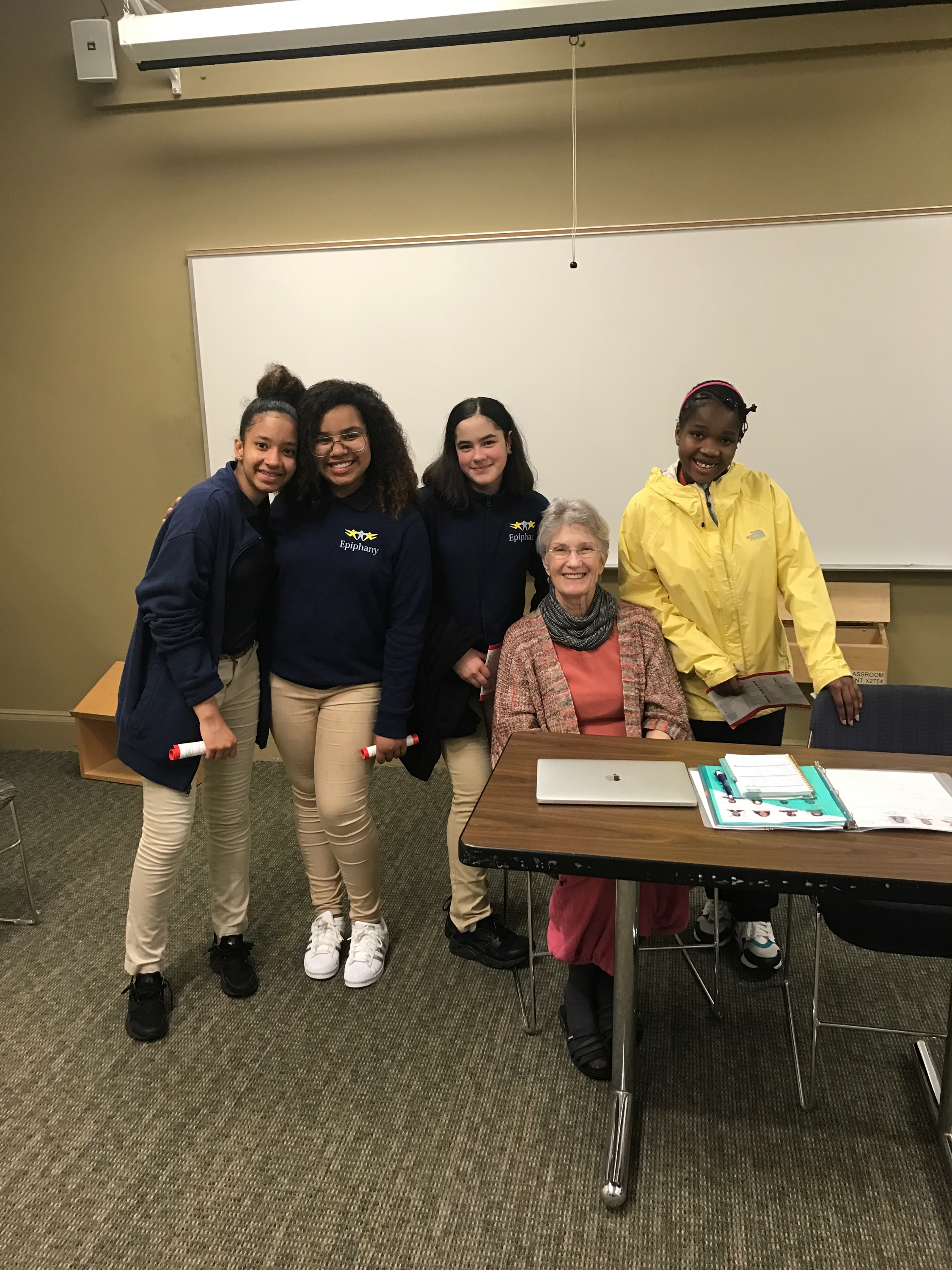   Djenirza, Mariabely, Mariana and Batya with a Northeastern professor   