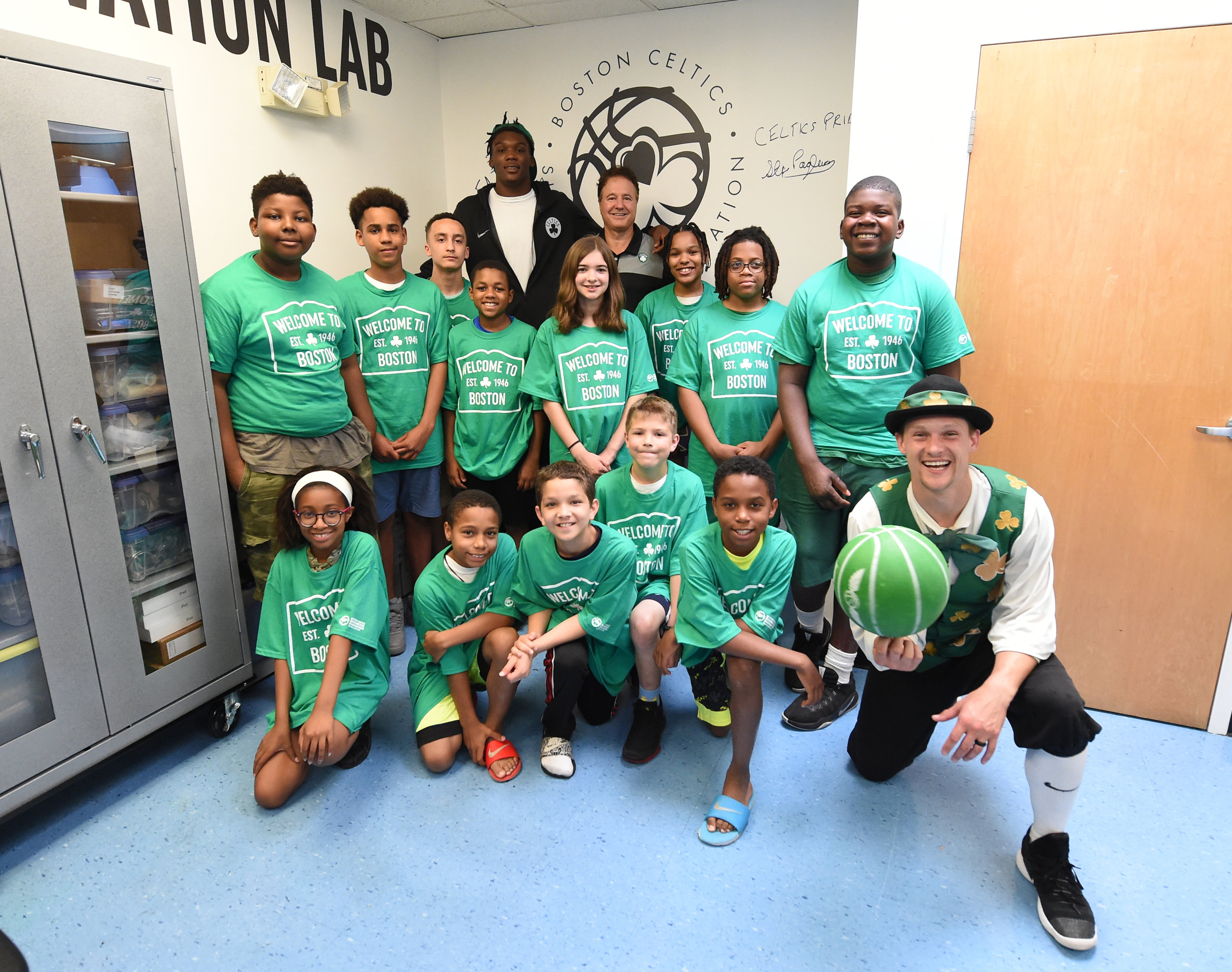   Robert, Stephen Pagliuca (co-owner of the Boston Celtics) and our kids in the STEM Lab  