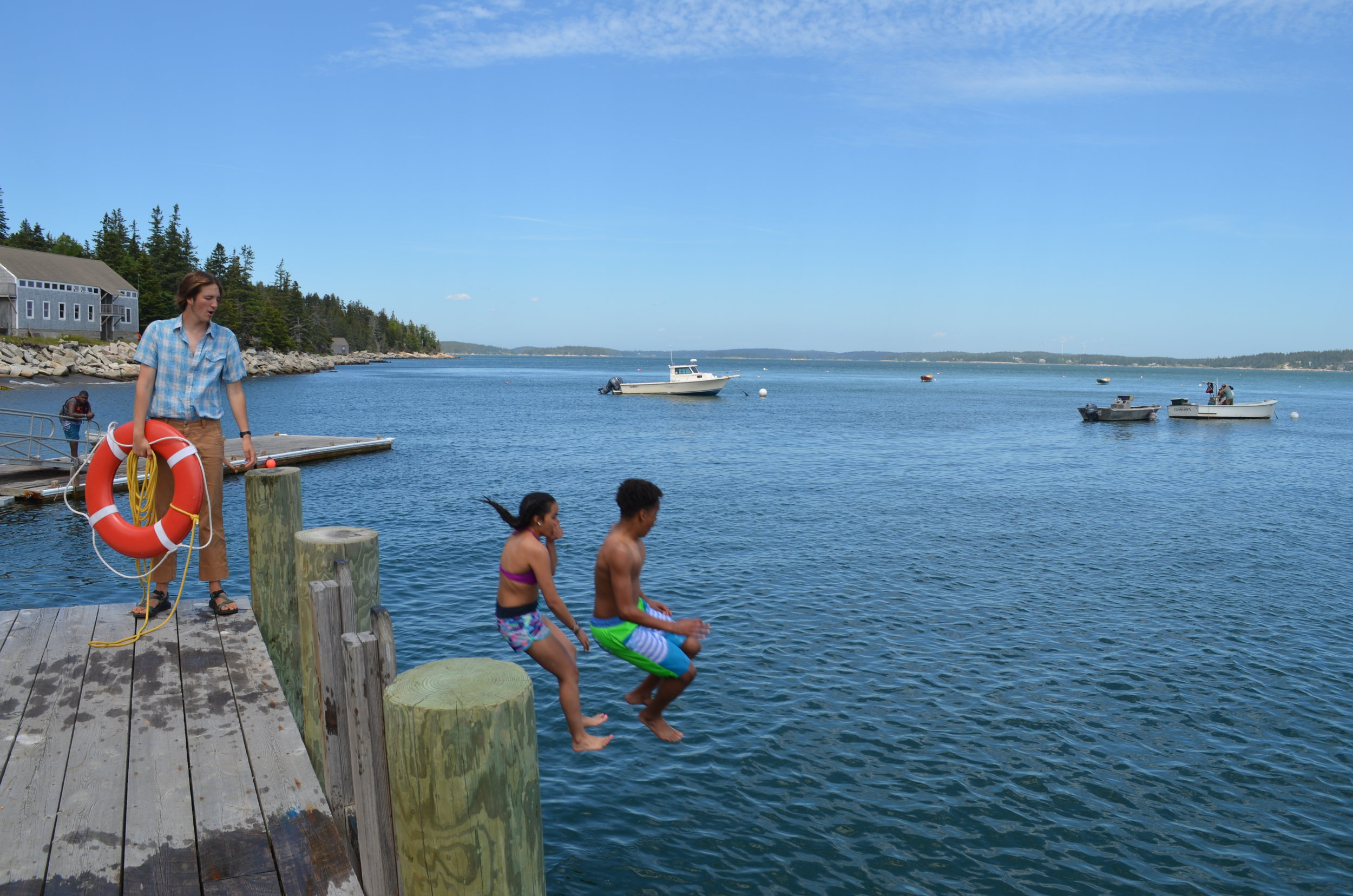   Anayah and Dario jumping into the cold water!   