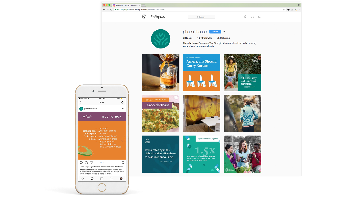 Social media profiles, marketing collateral, and operational flyers were designed to use flexible templates and represent a consistent brand identity. Social media posts include a mix of friendly graphics and fresh, inspirational photography.