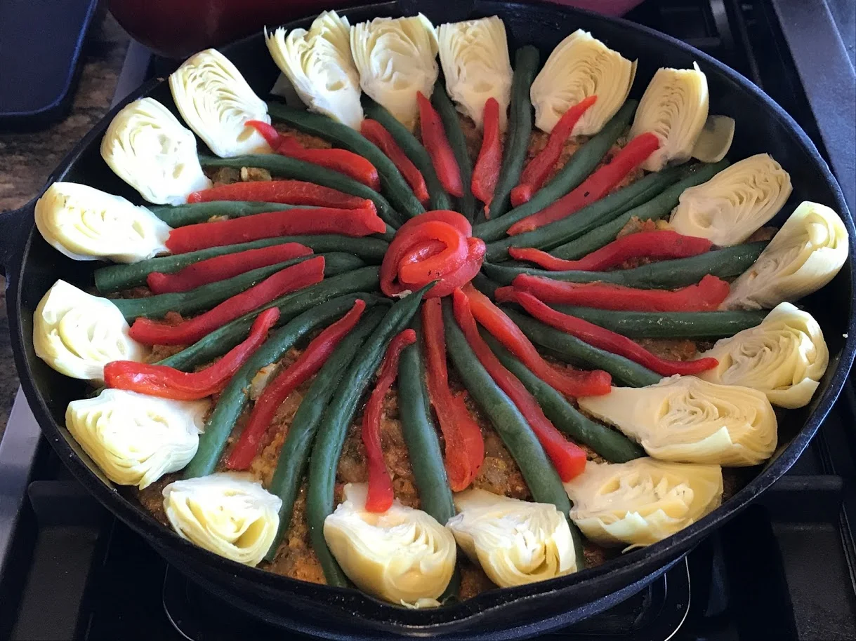 Summer Vegetable Paella with Spicy Feta Sauce