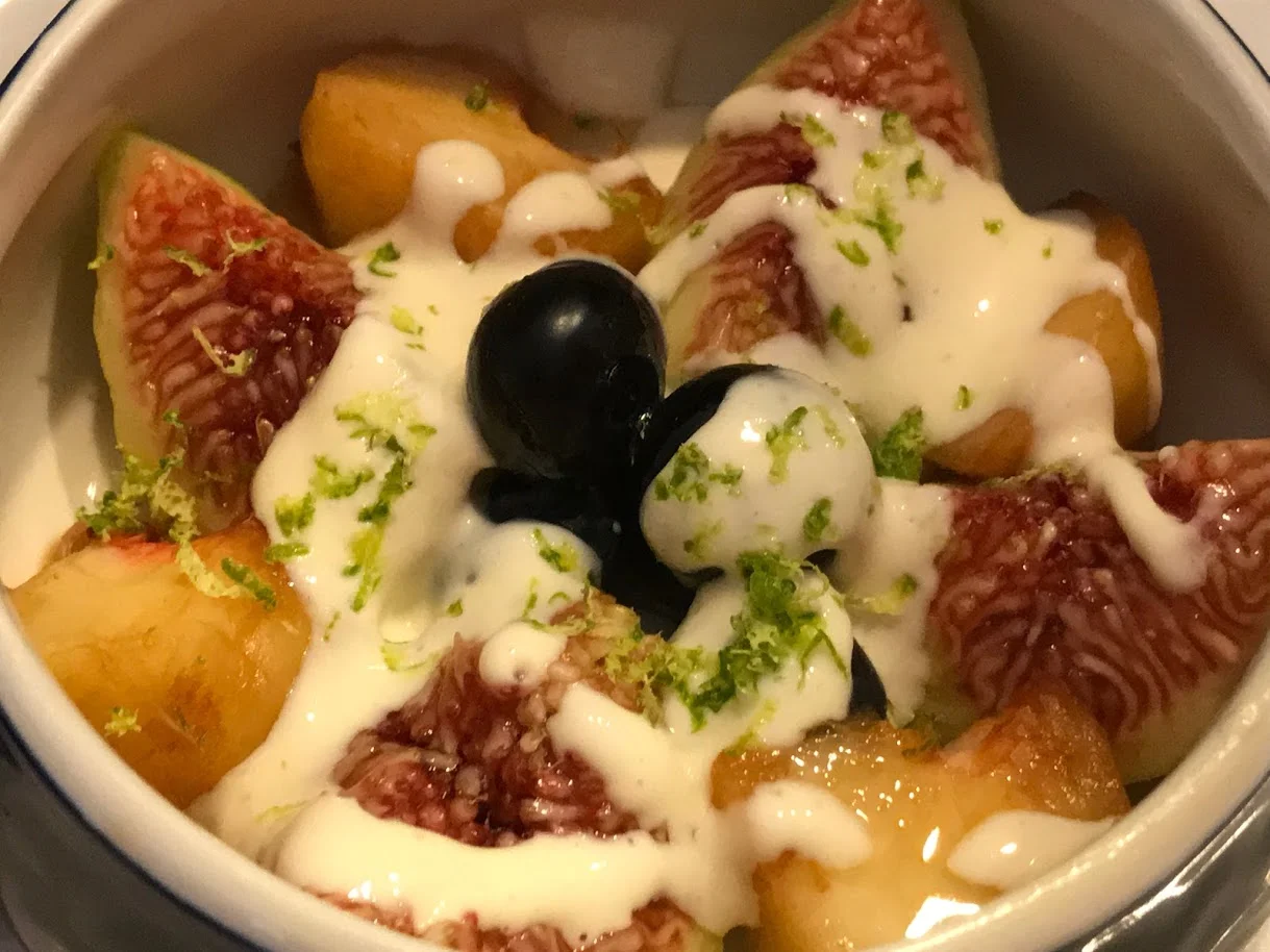 Summer Honey Glazed Fruit with Lime Crema 