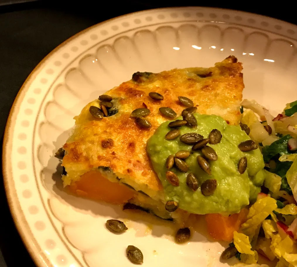 Poblano, Pumpkin Cazuela with Avocado Cream and Pepitas