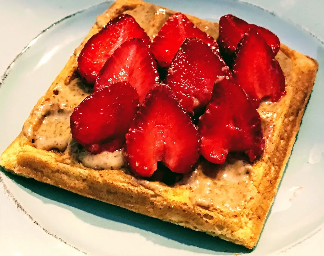 Buttermilk Waffles with Strawberries and Almond Butter