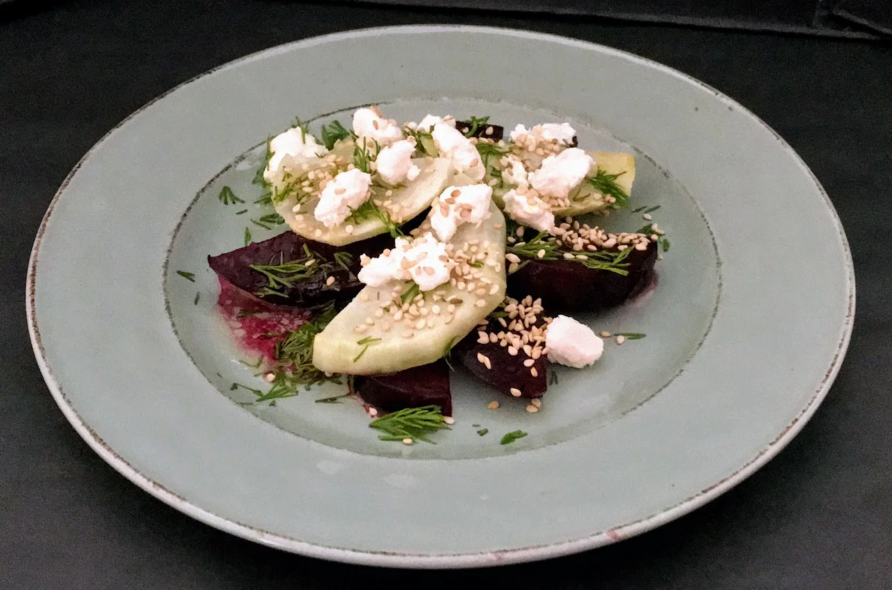 Beet and Kohlrabi Salad with Dill and Sesame Honey Vinaigrette
