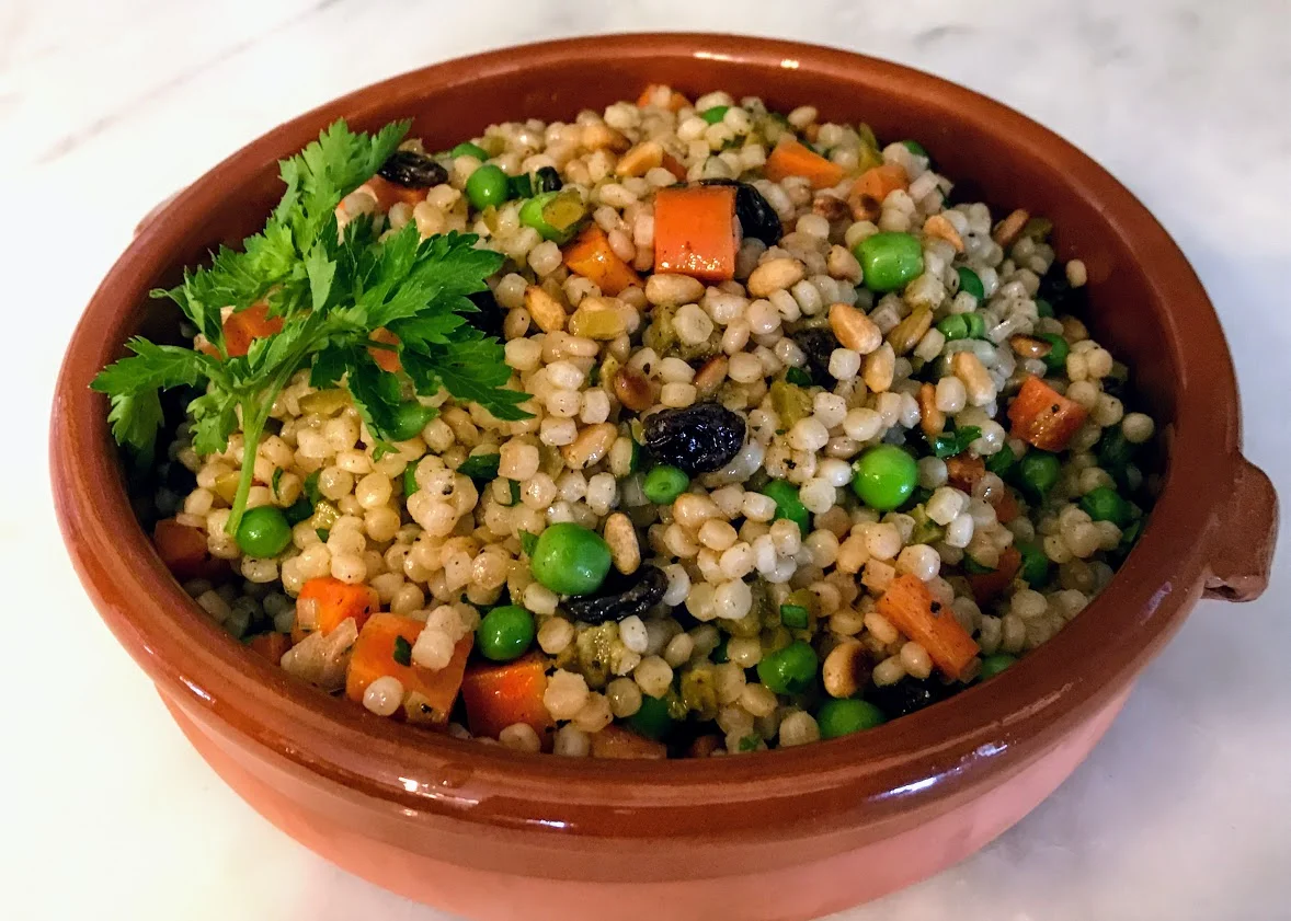 Carrot, Pea, &amp; Green Olive Israeli Couscous Salad