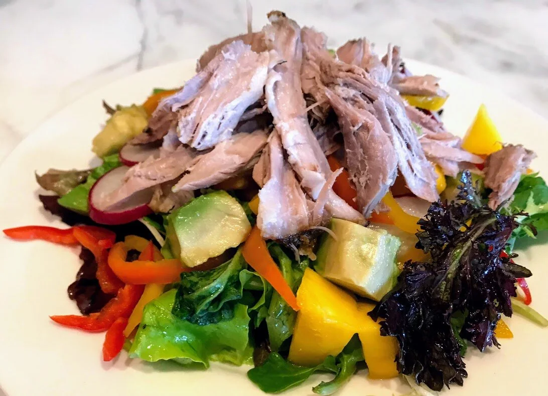 Cuban Orange Pork on Mango Salad  With Sour Orange Vinaigrette