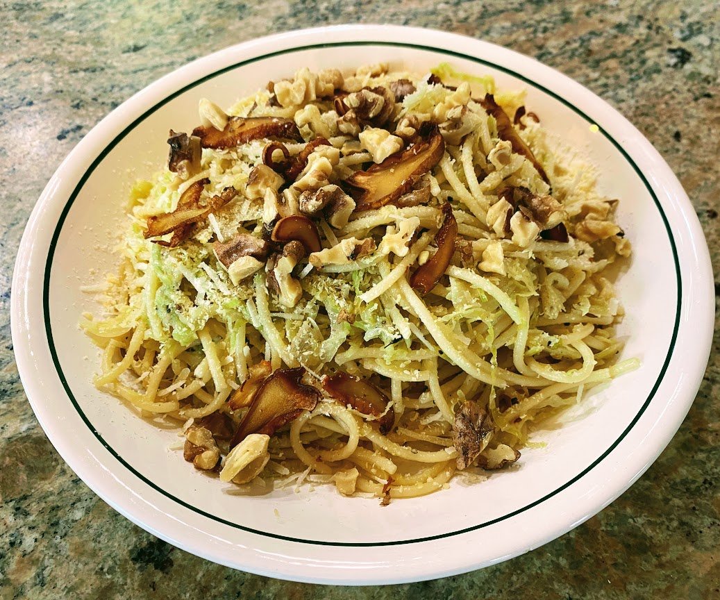 Caramelized Cabbage, Mushroom, and Walnut Pasta 