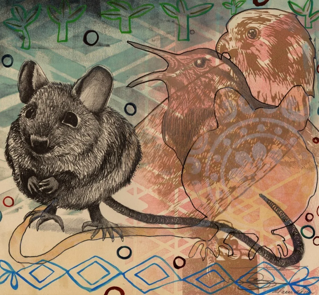 I am so excited about how these collaborative prints came out between myself, Marwin Begaye @printmakingpapa, and Melanie Yazzie @artistmelanieyazzie 
Seeing how these amazing artists took my little mouse is such an honor and they are gorgeous pieces