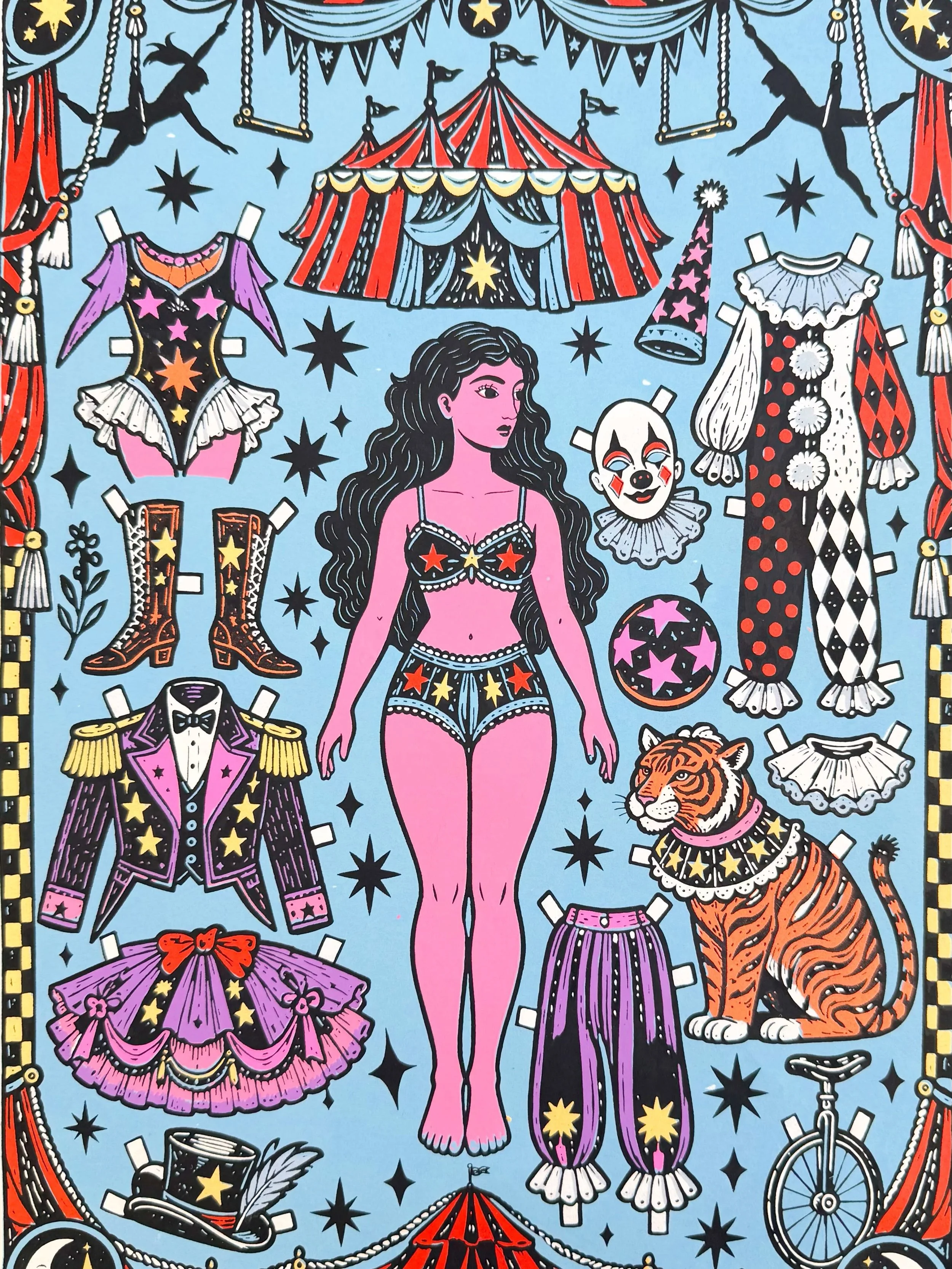 My print for the exchange I&rsquo;ve organize &ldquo;Welcome to the Circus&rdquo; I&rsquo;ve loved seeing all of the progress photos from participants and I think this is going to be killer! Paper dolls have been an obsession of mine for a long time 