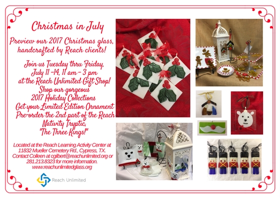 Believe it or not, Enterprise begins working on Christmas glass in January! Eleticia and I spent hours immediately after the holidays deciding on the themes for our 2017 collections, then determining the individual plates, bowls, trays, ornaments, etc., within each collection. Then our amazing glass cutters began preparing all the thousands of pieces of glass. Next, volunteers began working with the clients to turn all those cut pieces of glass into unique items that would go into the kilns and become the finished products that you will see in the shop! For 10 years we have had a Limited Edition Ornament, which we keep under wraps until next week's preview. This year's is stunning! We sell out every year, often by the end of November. Be sure to get yours early! By popular demand, last year we designed an absolutely gorgeous Nativity Triptych, which we are selling only by special order. Last year we sold the centerpiece, The Holy Family. This year we are selling the first side-piece, The Three Kings (we are taking pre-orders beginning next week.) We will sell The Shepherd boy in 2018. I look forward to seeing you next week at our "Christmas in July" Market! Come by for the preview, because it won't be back in the shop until November!--Colleen